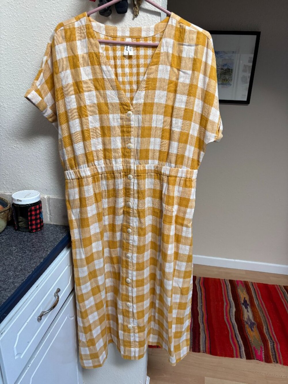 Yellow Gingham Shirt Dress